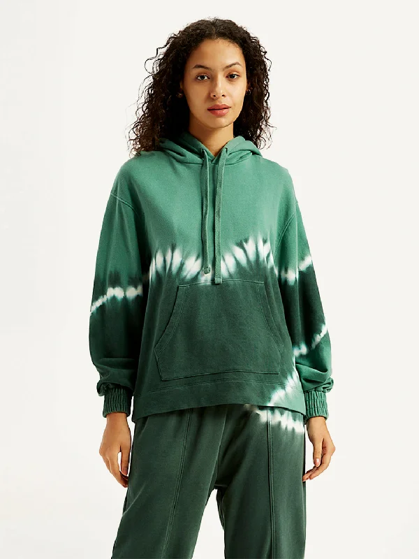 Women's Hooded Sweatshirts with Patch PocketsWomen's Tie-Dye Green Hooded Sweatshirt