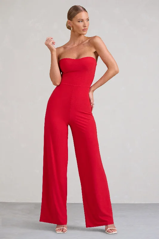 Women's Jumpsuits with U-Shaped CollarJanon | Red Sweetheart Bandeau Jumpsuit