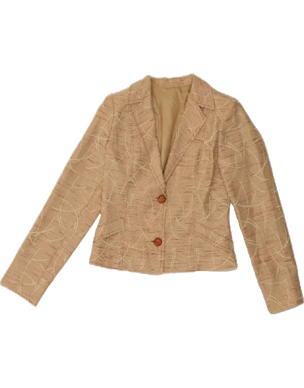 Women's Coats with Fur TrimVINTAGE Womens Crop 2 Button Blazer Jacket UK 10 Small Beige Pinstripe