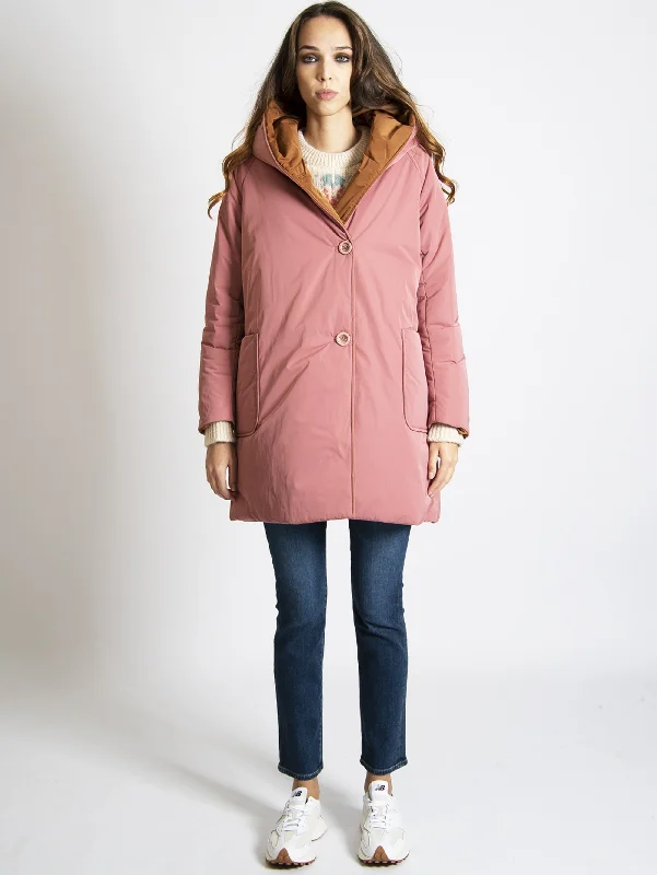 Women's Coats with HoodParka Reversibile in Memory Rosa/Coccio