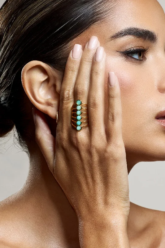 Women's Jumpsuits with Flared LegCerys | Turquoise Stacked Statement Ring