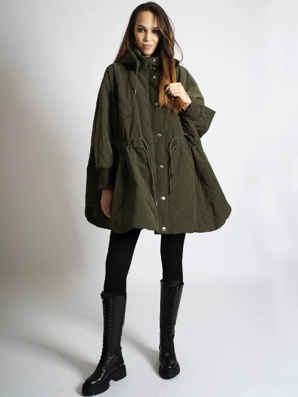 Women's Coats with Fur Trimmed PocketsMantella Imbottita Verde Militare