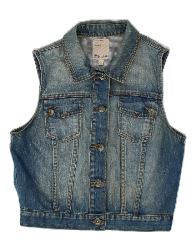 Women's Coats with Fur Trimmed ButtonsFAT FACE Womens Crop Denim Gilet UK 12 Medium Blue Cotton