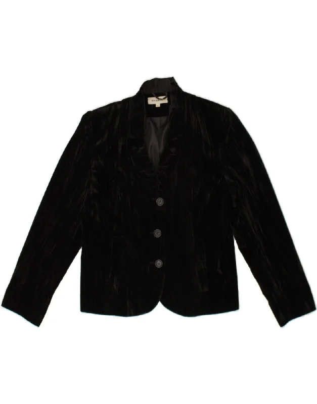 Women's Coats with Fur TrimVINTAGE Womens 3 Button Blazer Jacket UK 12 Medium Black Polyester