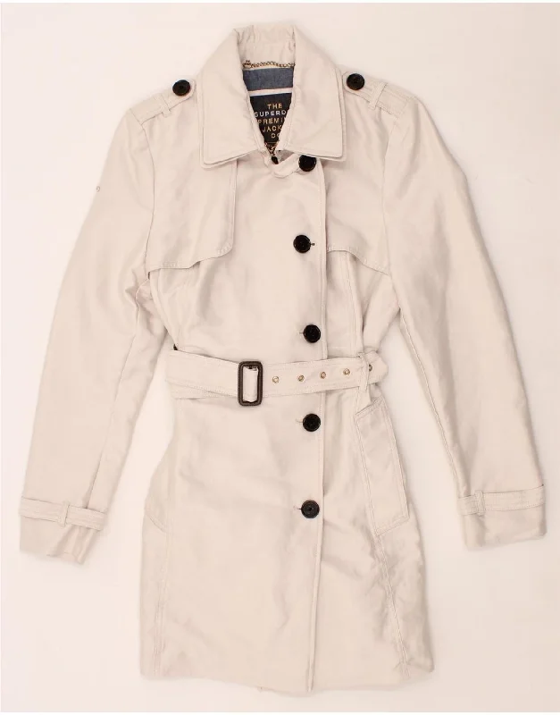 Women's Wool CoatsSUPERDRY Womens Trench Coat UK 16 Large Off White Cotton