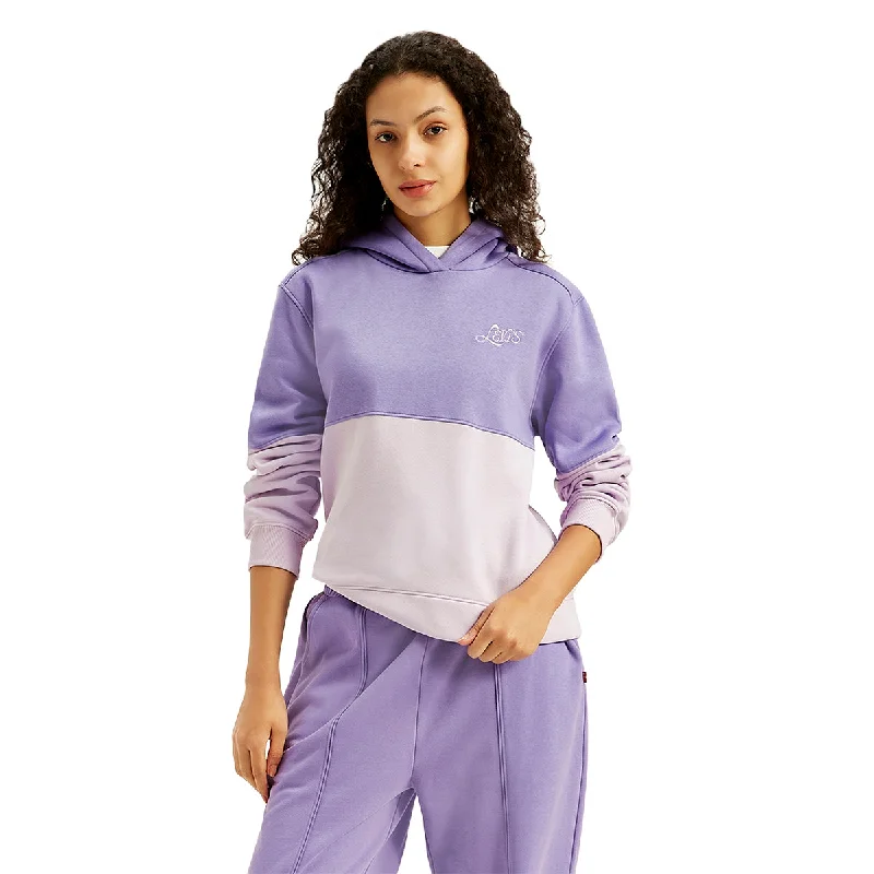 Women's Hooded Sweatshirts with Loose WaistWomen's Colorblock Lavender Hooded Sweatshirt