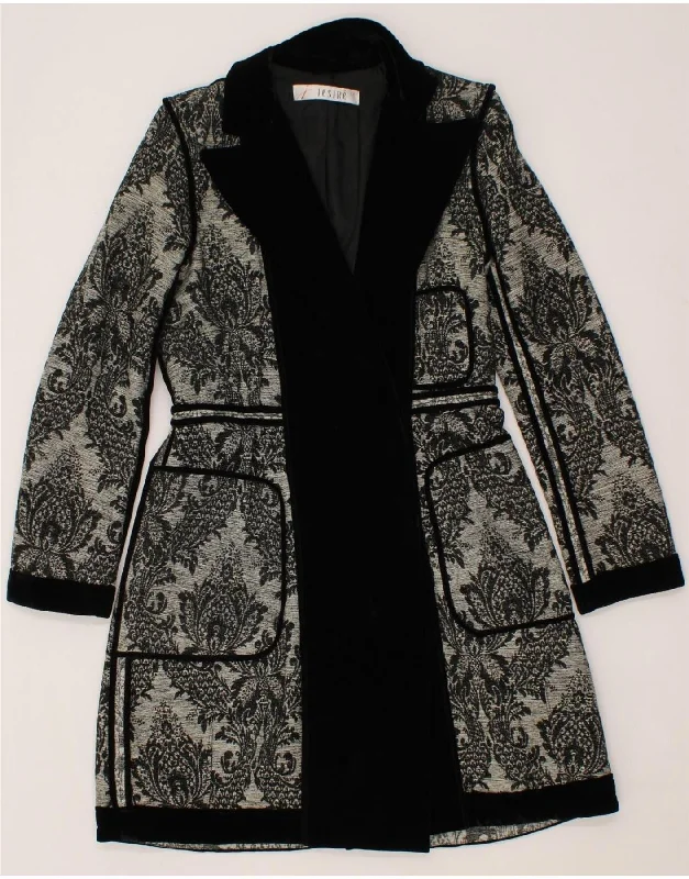 Women's PeacoatsJESIRE Womens Overcoat US 2 XS Black Paisley Acrylic