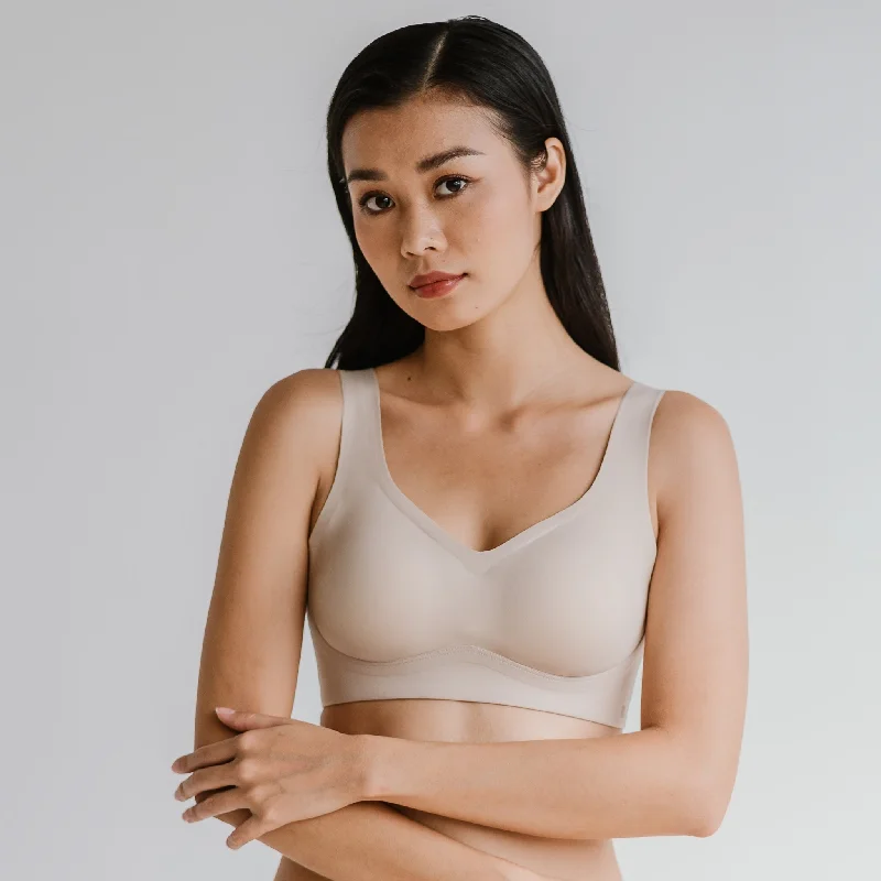 convertible strap nursing bras with pocketsAir-ee Seamless Bra in Almond Nude - Thick Straps (Signature Edition)