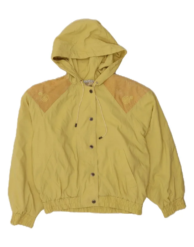 Stylish Women's CoatsVINTAGE Womens Oversized Bomber Jacket UK 12 Medium Yellow Colourblock