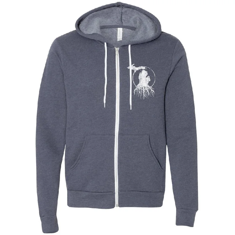 Women's Hooded Sweatshirts with Flap PocketsMR101- Rooted Zip Navy Hood