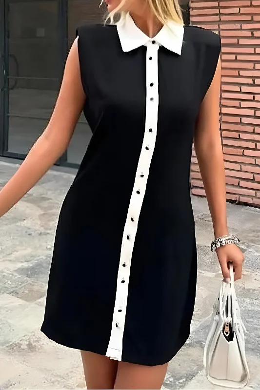 Women's Low Collar DressesContrast Sleeveless Mini Dress