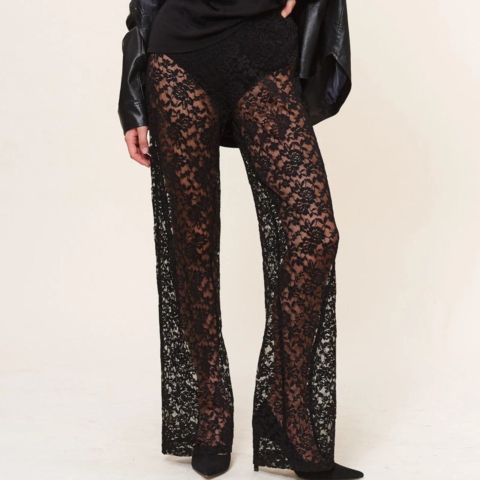 Women's Jodhpurs with Lapel CollarSexy Sheer Lace Transparent Halloween Pants