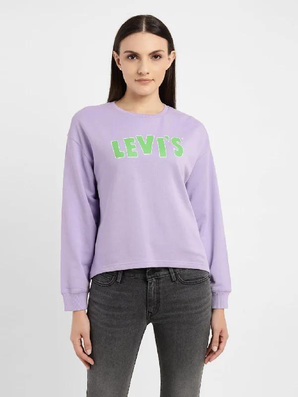 Women's Hooded Sweatshirts with Elastic WaistWomen's Graphic Print Purple Crew Neck Sweatshirt