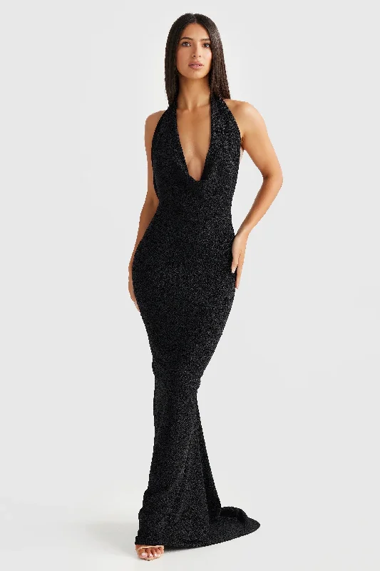 Women's Halter DressesMaria Gown - Black Foil