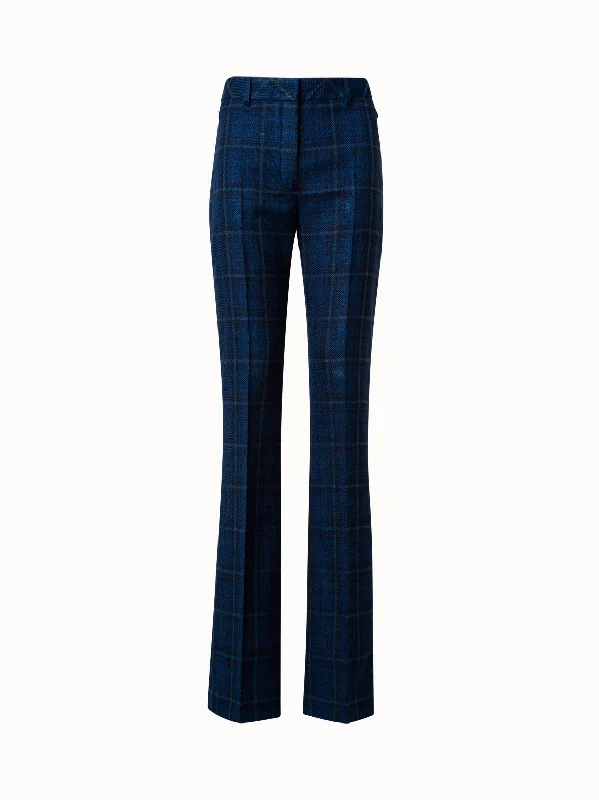 Women's Jodhpurs with Notched CollarSilk Cotton Check Pants with Slight Bootcut