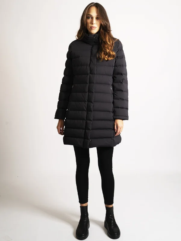 Women's Coats with Fur Trimmed ZipperCappotto Lungo in Piuma Nero