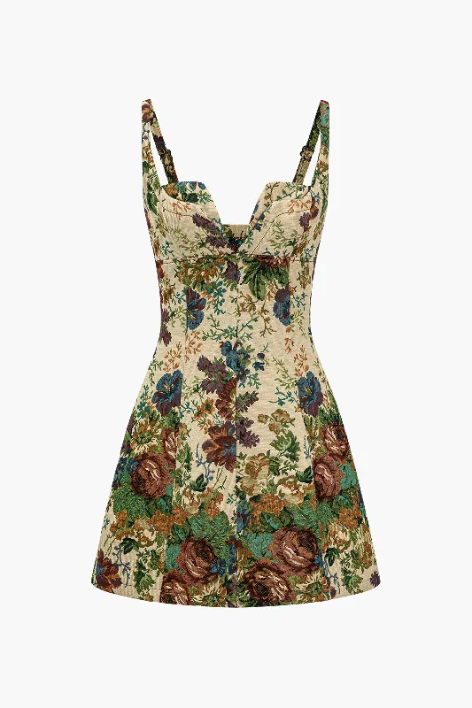 Women's High Collar DressesFloral Print V-neck Mini Dress