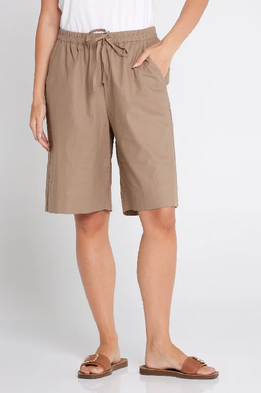 Women's Jodhpurs with Elastic WaistZhuri Linen & Cotton Shorts - Bark