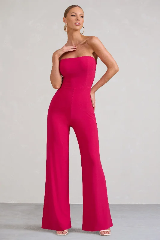 Women's Jumpsuits with Boat CollarDarya | Hot Pink Bandeau Wide Leg Jumpsuit