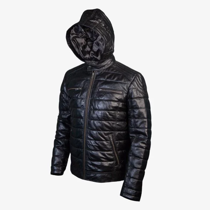 Women's Wool CoatsPuffy Leather Jacket With  Hood