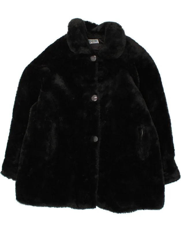 Women's Puffer CoatsVINTAGE Womens Faux Fur Overcoat UK 18 XL Black