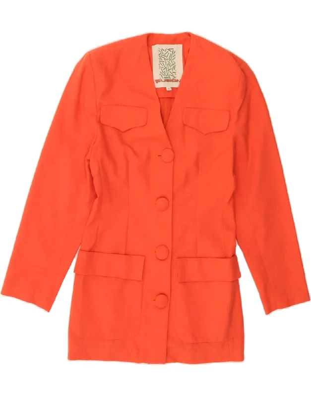 Women's Puffer CoatsVINTAGE Womens 4 Button Longline Blazer Jacket UK 10 Small Orange