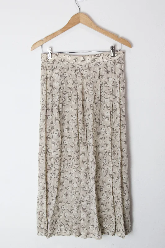 Women's Low Collar DressesWomen's All-Season Skirts[M] Taupe Pleated Floral Skirt