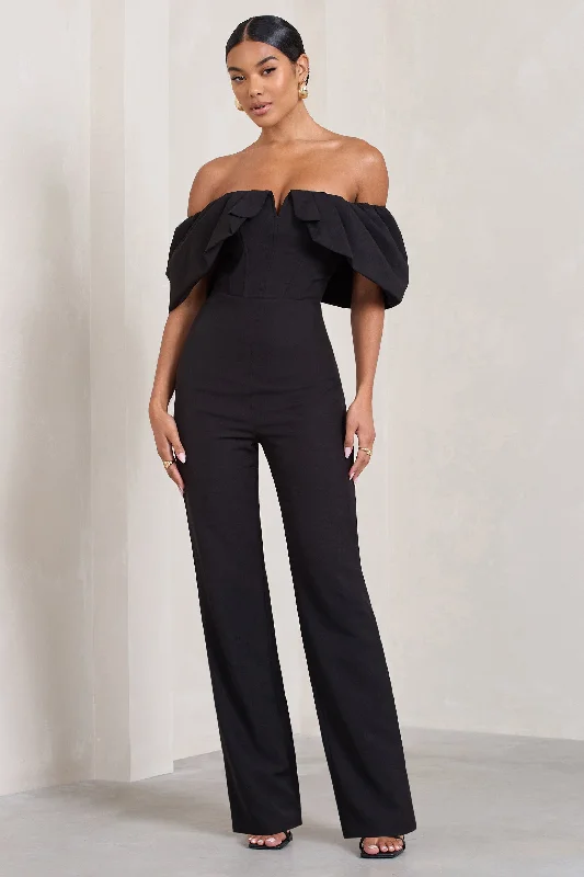 Women's Jumpsuits with Asymmetrical HemTime Will Tell | Black Off The Shoulder Wide Leg Jumpsuit