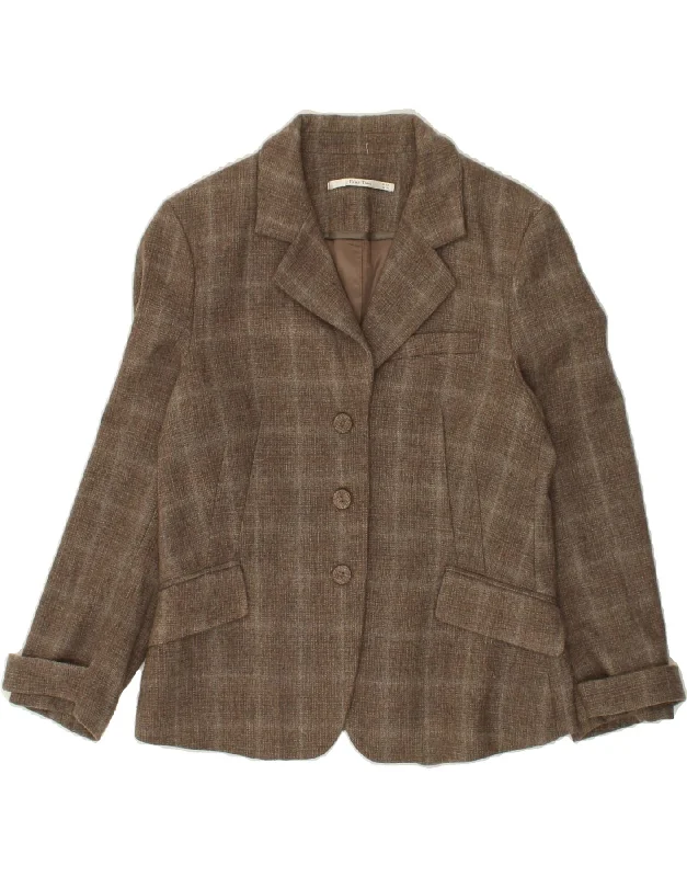 Women's Coats with PocketsPART TWO Womens 3 Button Blazer Jacket UK 14 Medium  Brown Check Wool