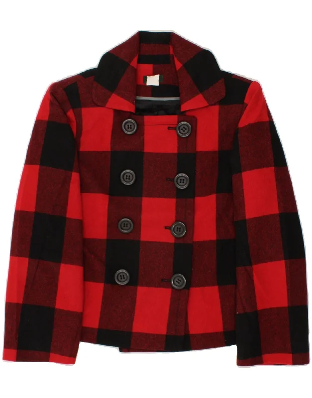 Women's Denim CoatsJ. CREW Womens Pea Coat US 10 Large Red Check Wool