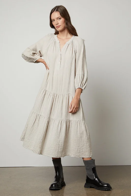 Women's Notched Collar DressesDIXON COTTON GAUZE TIERED DRESS