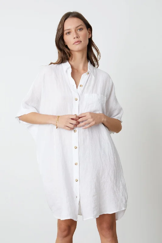 Women's Lapel Collar DressesSTEVIE LINEN BUTTON-UP DRESS