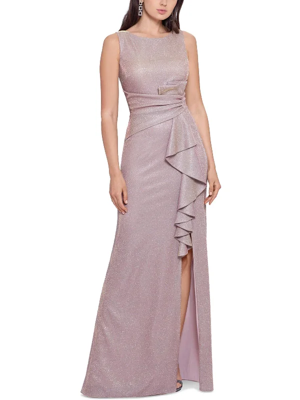 Women's Wide Collar DressesWomens Metallic Split-Leg Evening Dress