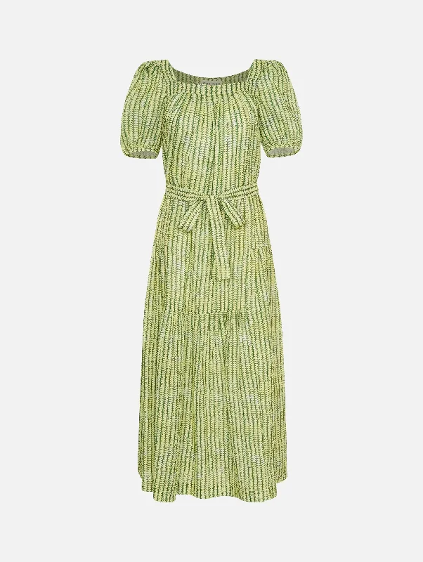 Women's Wide-Neck DressesYashi Linen Dress in Leafy Green Vines