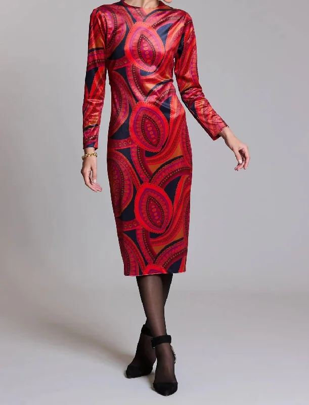 Women's Pleated DressesDana Midi Velvet Paisley Dress In Multi