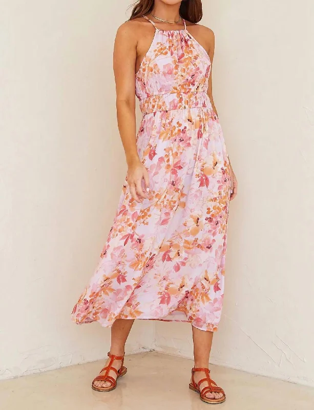 Women's Flared DressesHalter Midi Dress In Fiesta Floral Print