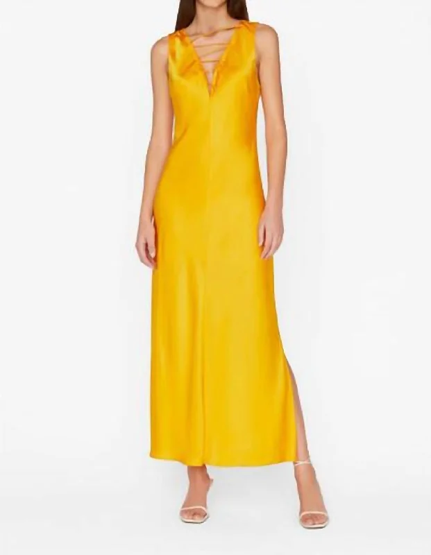 Women's V-Shaped Collar DressesLace Front Midi Dress In Nectarine