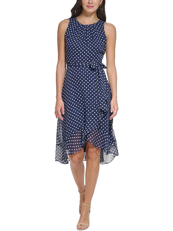 Women's Boat Collar DressesPetites Womens Daytime Polka Dot Midi Dress