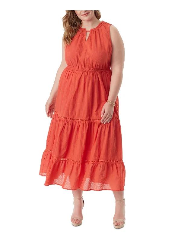 Women's Boat-Back DressesPlus Harriet Womens Cotton Ruffled Midi Dress