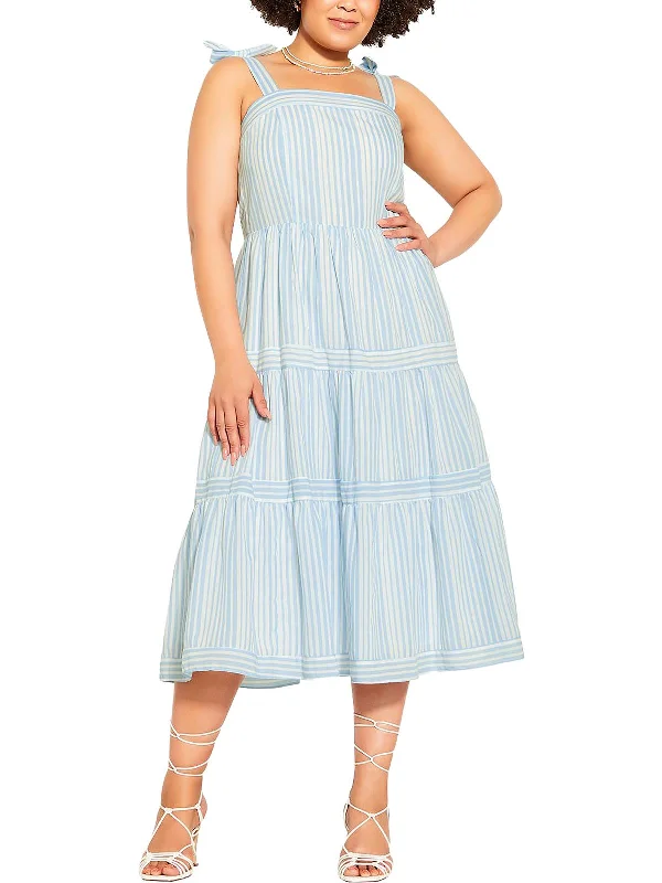 Women's U-Shaped Collar DressesPlus Shelly Womens Striped Midi Fit & Flare Dress