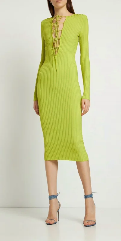 Women's Square-Back DressesRib Knit Midi Dress In Lime Green