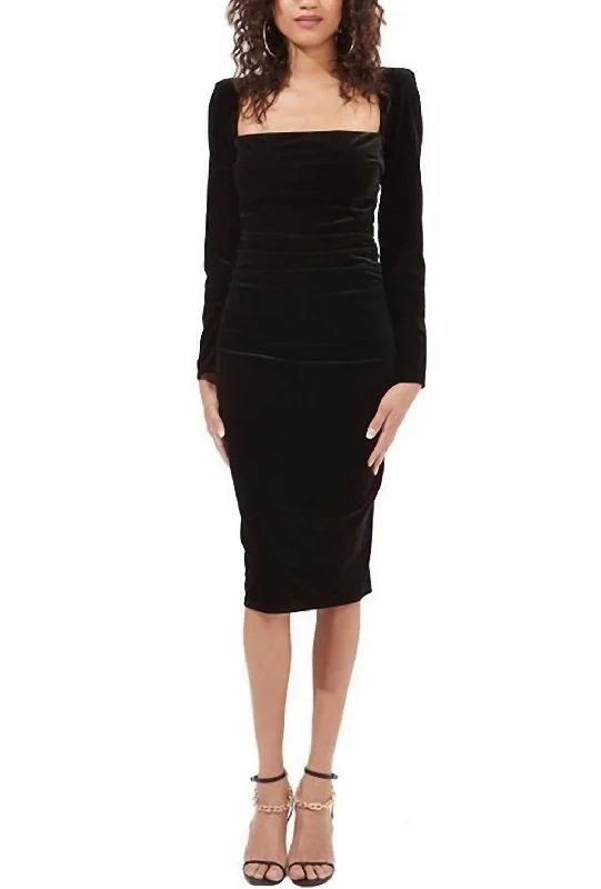 Women's Cut-Out DressesVirginia Velvet Square Neck Midi Dress In Black