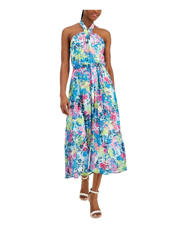 Women's Wide-Neck DressesWomens Chiffon Floral Midi Dress