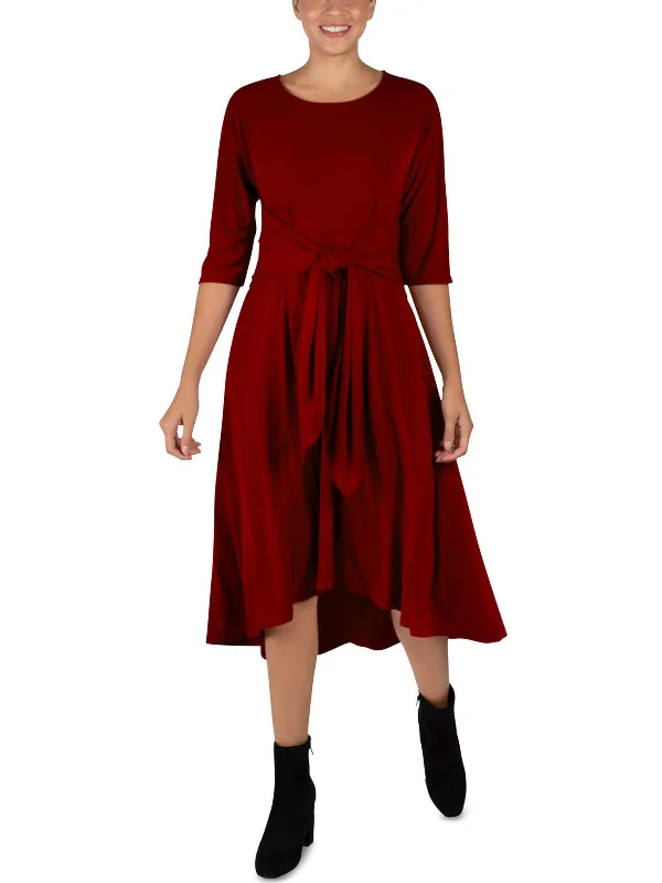 Women's Wide-Neck DressesWomens Elbow Sleeve Hi-Low Midi Dress