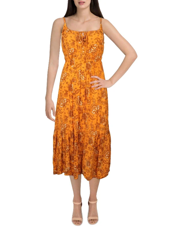 Women's Collarless DressesWomens Floral Print Midi Sundress