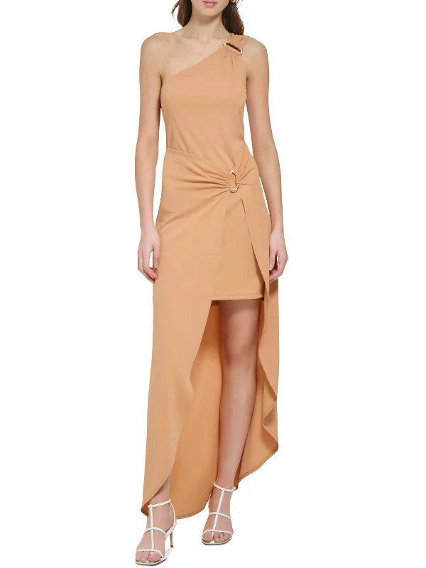 Women's Collarless DressesWomens Gold Ring Asymmetric Midi Dress