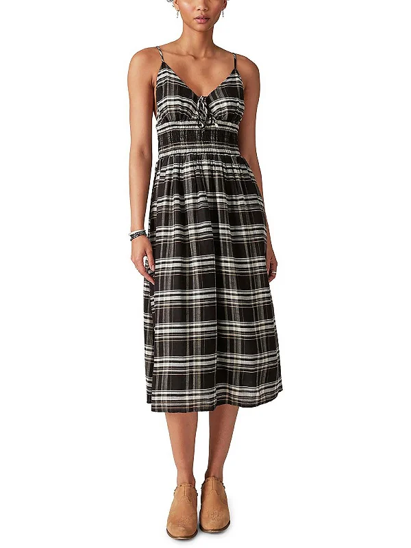 Women's Wrap DressesWomens Plaid Smocked Midi Dress