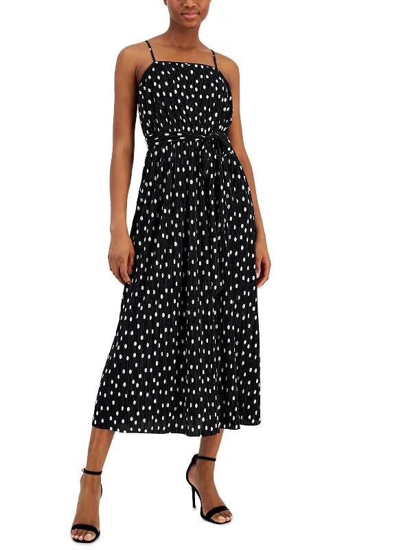 Women's Sweetheart-Neck DressesWomens Polka Dot Pleated Midi Dress