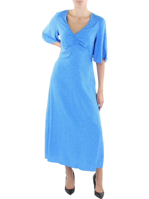 Women's Wide-Neck DressesWomens Ruched V-neck Midi Dress