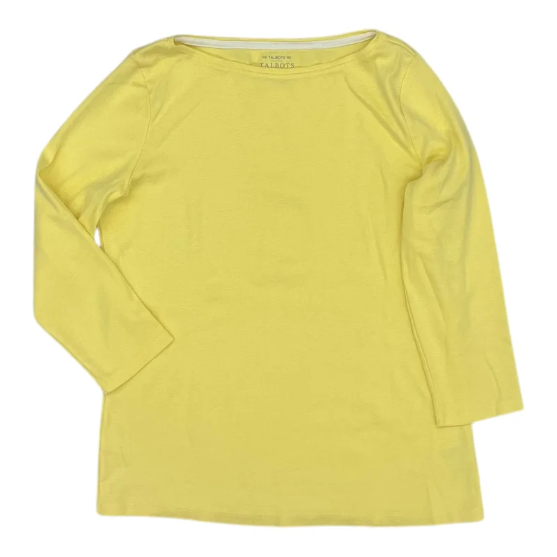 Women's Blouse with Fur TrimTop 3/4 Sleeve Basic By Talbots In Yellow, Size:Mp